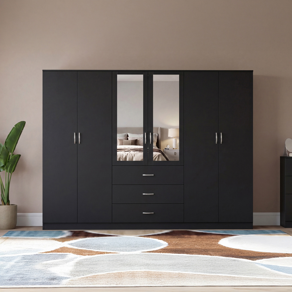 VIDA DESIGNS Riano 6 Door 3 Drawer Black Mirrored Wardrobe Image 3