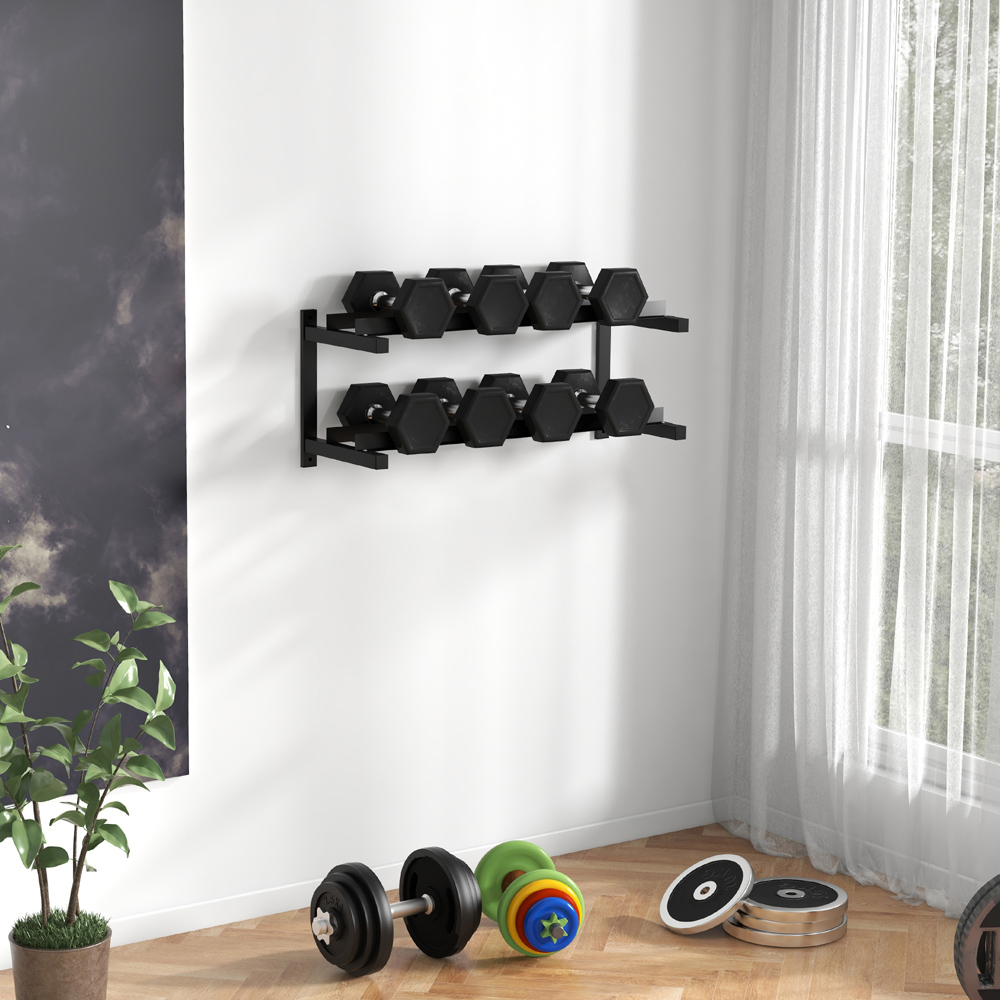 SPORTNOW 2 Tier Black Steel Wall Mounted Dumbbell Rack Image 2