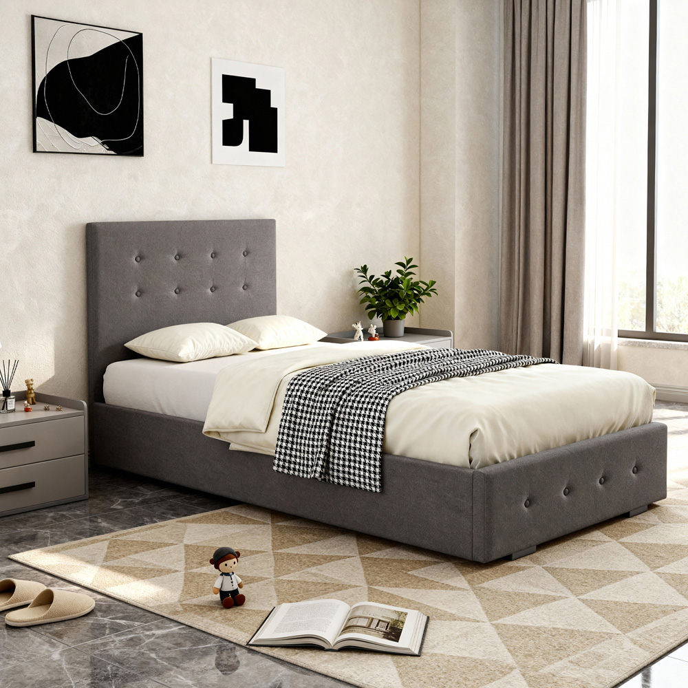 Brooklyn Single Grey Fabric Gaslift Ottoman Storage Bed Image 5