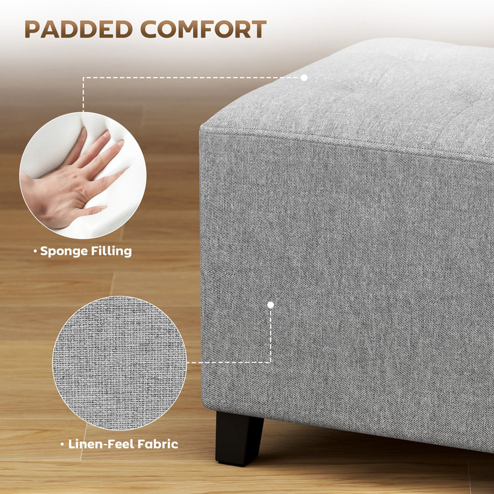 HOMCOM Light Grey Square Small Ottoman Seat Image 6
