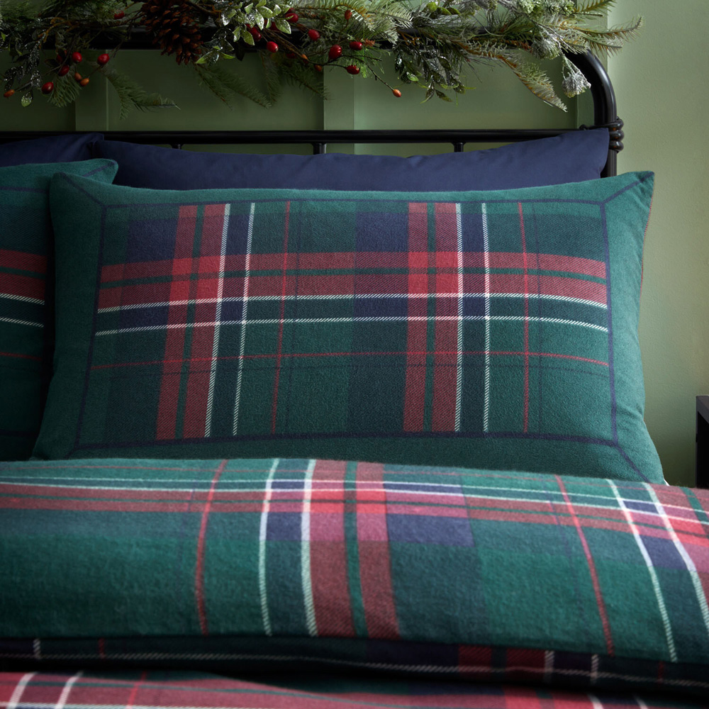 Tartan Border Duvet Set Green Double Image 5