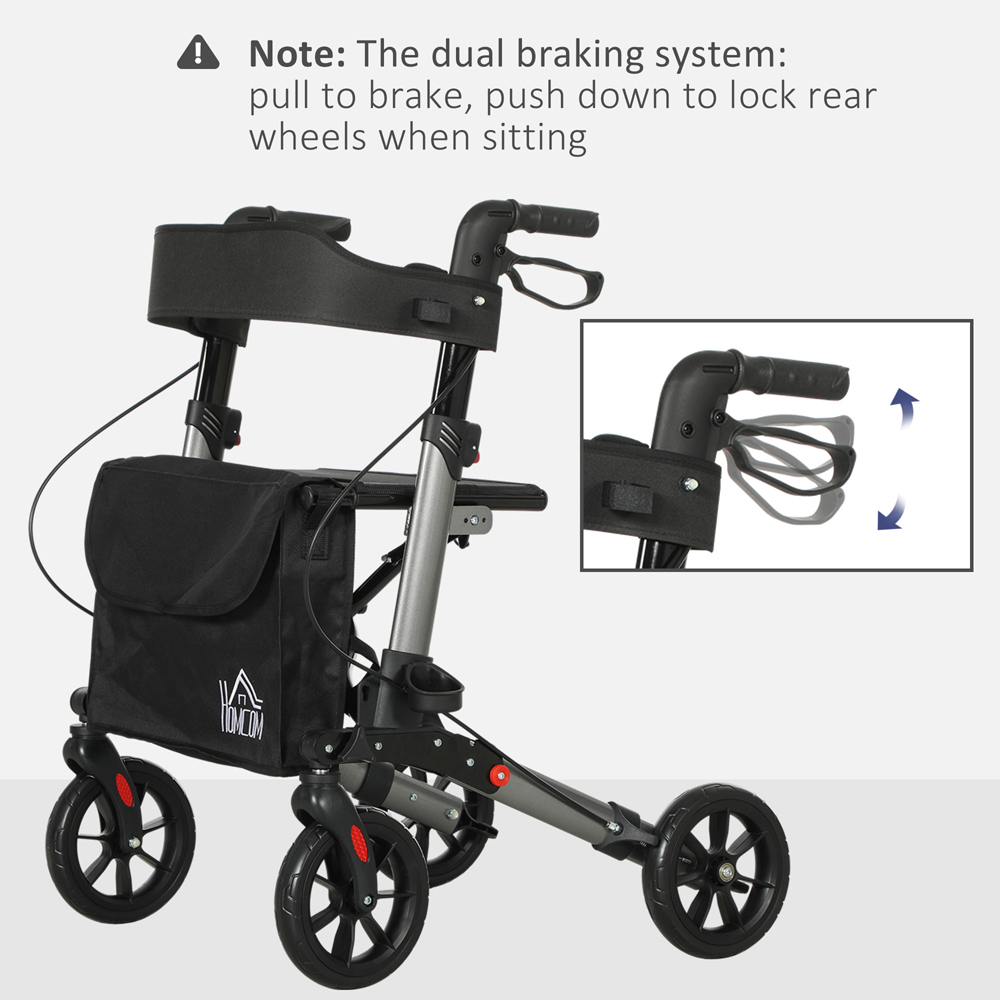 HOMCOM Silver 4-Wheel Foldable Rollator Walker with Seat and Storage Bag Image 8