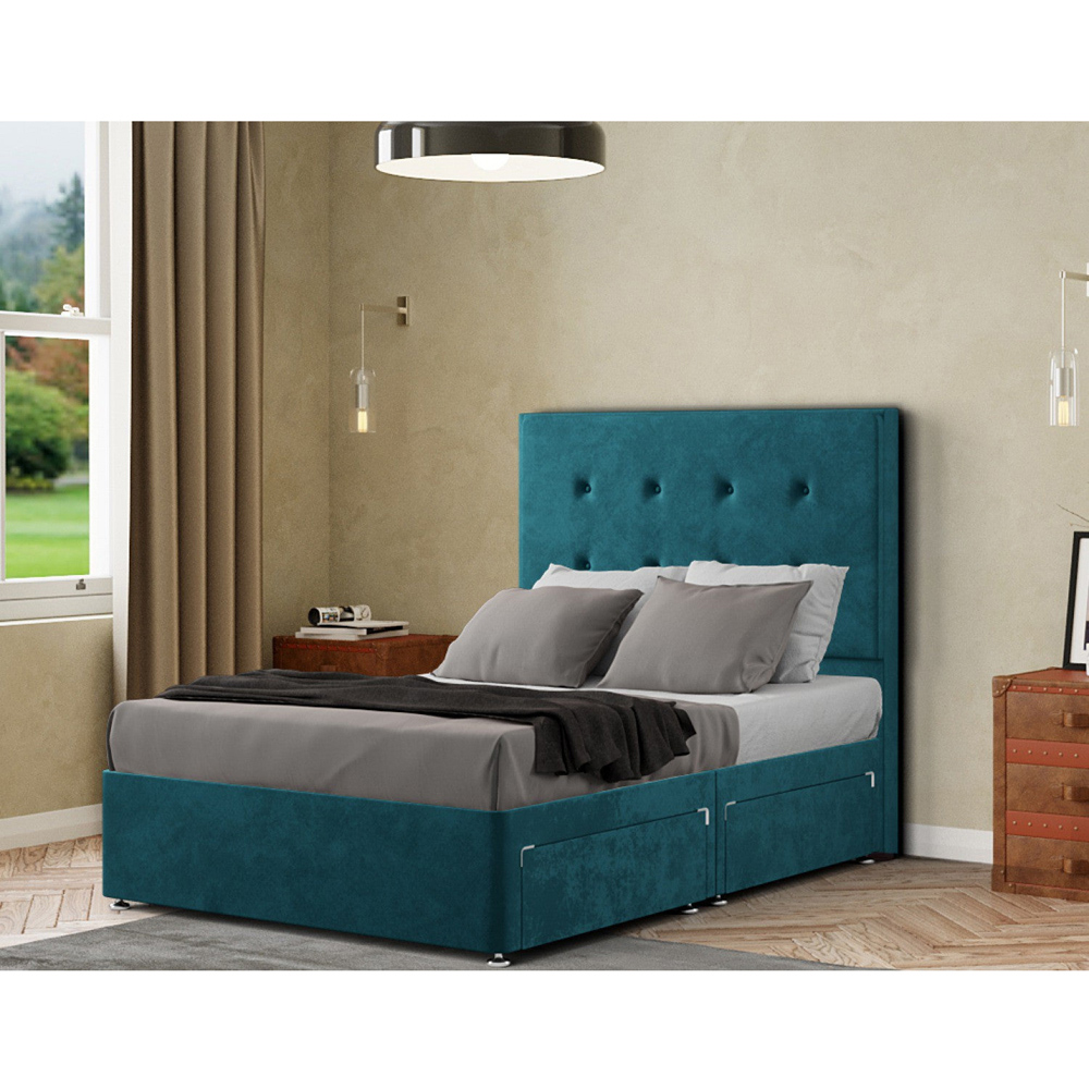 Portland Darlington King Size Emerald Plush Divan Bed with 2 Drawers and Headboard Image 3