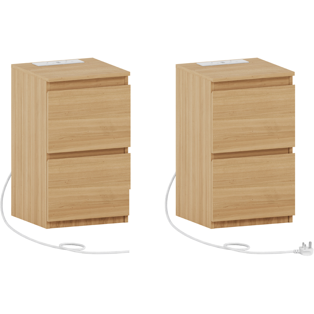 VIDA DESIGNS Denver 2 Drawer Pine Bedside Chest with Power Outlet Set of 2 Image 2