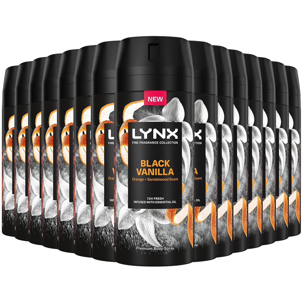 Lynx Fine Fragrance Collection Black Vanilla Deodorant Body Spray 150ml 15 Pack Image 1