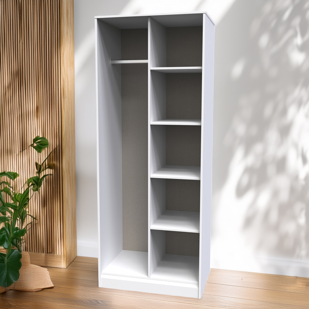 Crowndale Hong Kong 5 Shelf Matt White Tall Open Wardrobe Ready Assembled Image 1