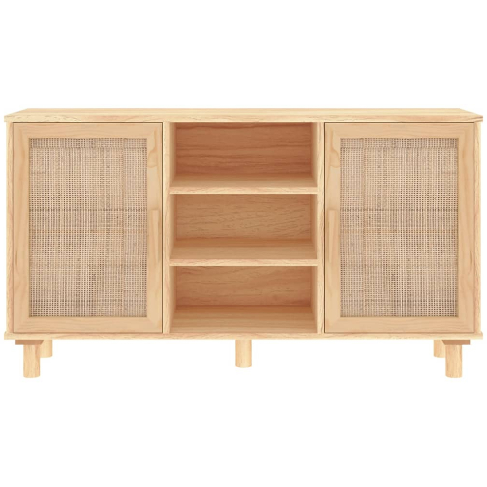 vidaXL 2 Door 3 Open Shelf Solid Wood Pine and Natural Rattan Sideboard Image 3