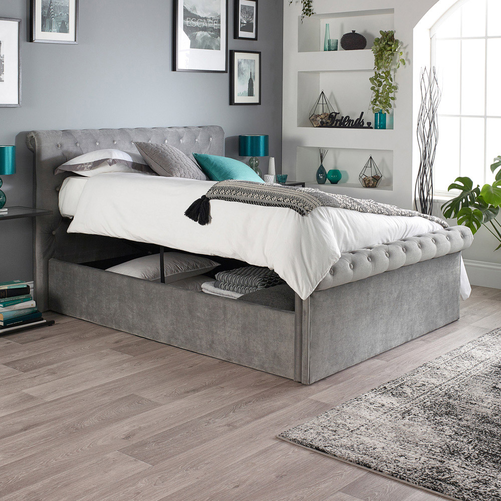 Aspire Chesterfield Double Grey Ottoman Bed Image 6