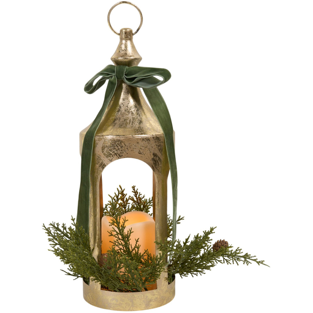 LED Candle Lantern with Bow Gold Image 2