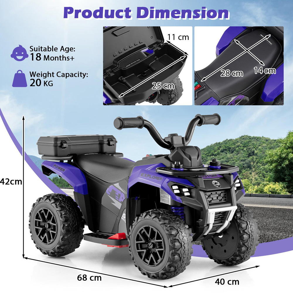 Costway Kids Purple Electric Quad Bike with Spray Function and Storage Box 6V Image 8