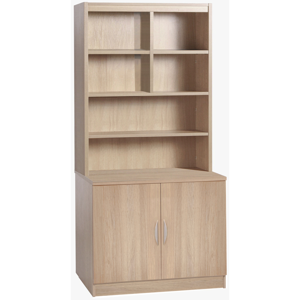 R White Cabinets 2 Door 6 Shelf Brown Desk Height Wide Cupboard with Hutch Image 2