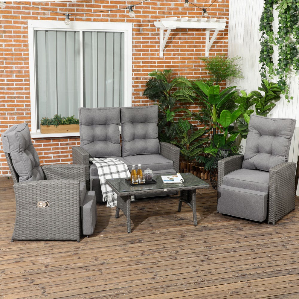 Outsunny 4 Seater Grey Rattan Sofa Lounge Set Image 1