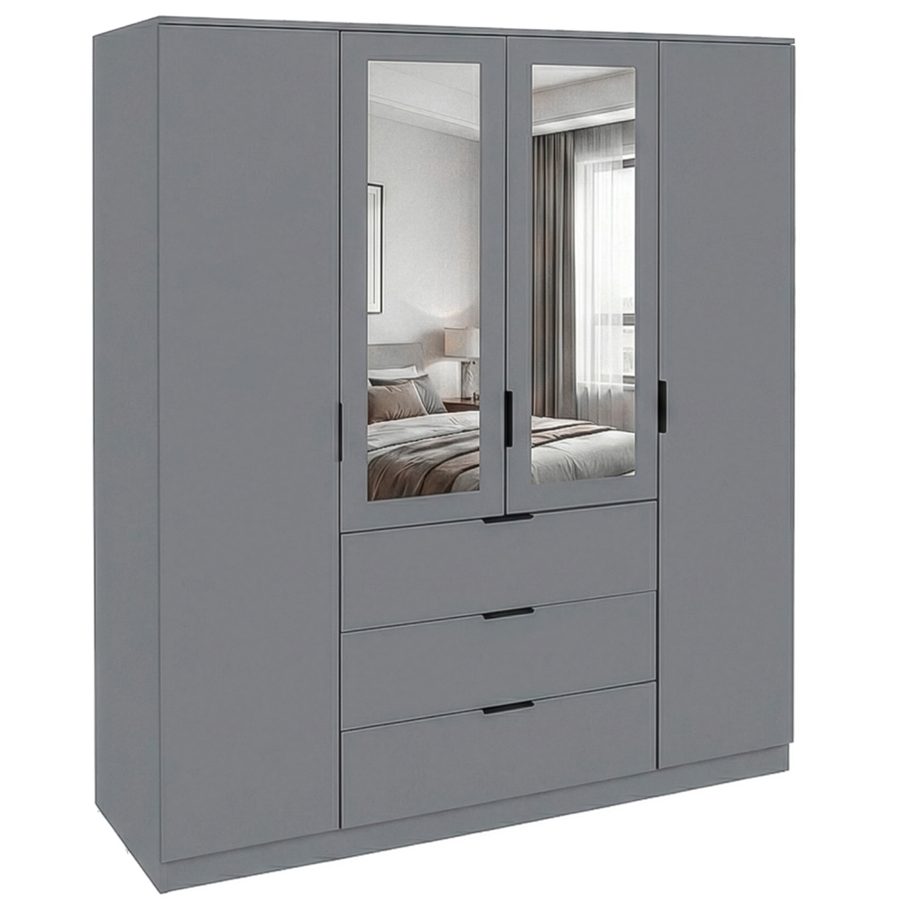 VIDA DESIGNS Trega 4 Door 3 Drawer Grey Mirrored Wardrobe Image 2