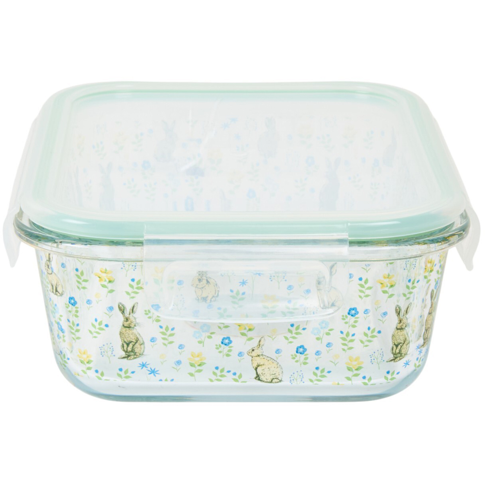 Floral Bunny Glass Lunch Box Clear Image 3