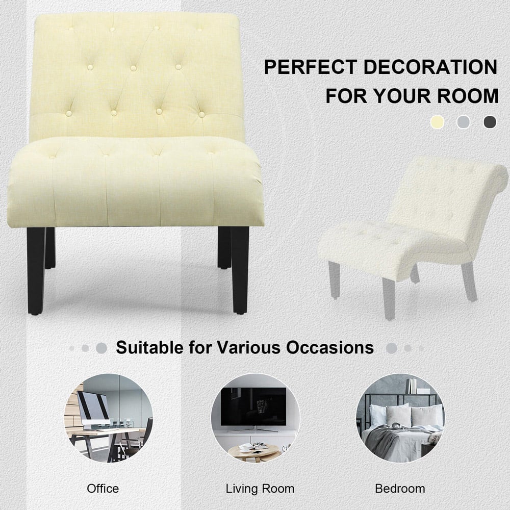 Costway Beige Button Tufted Linen Upholstered Accent Chair Image 7