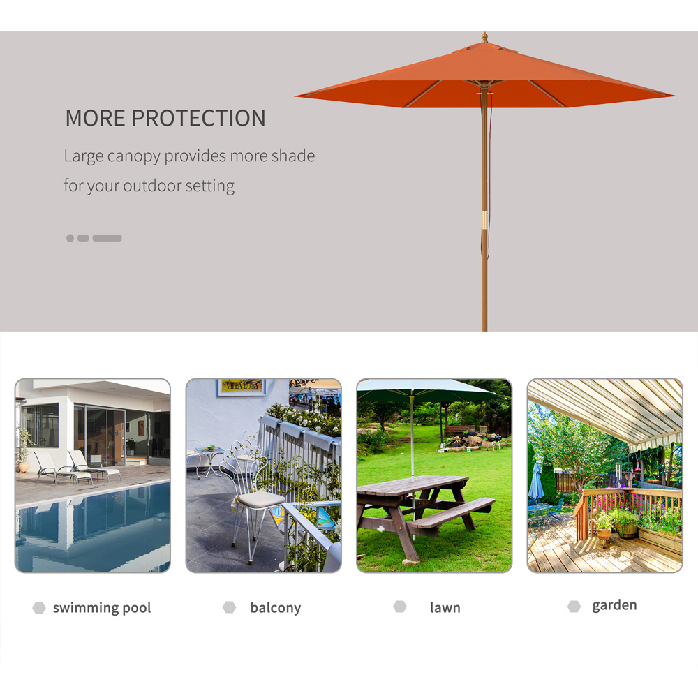 Outsunny Orange Wood Garden Sun Shade Parasol 2.5m Image 6