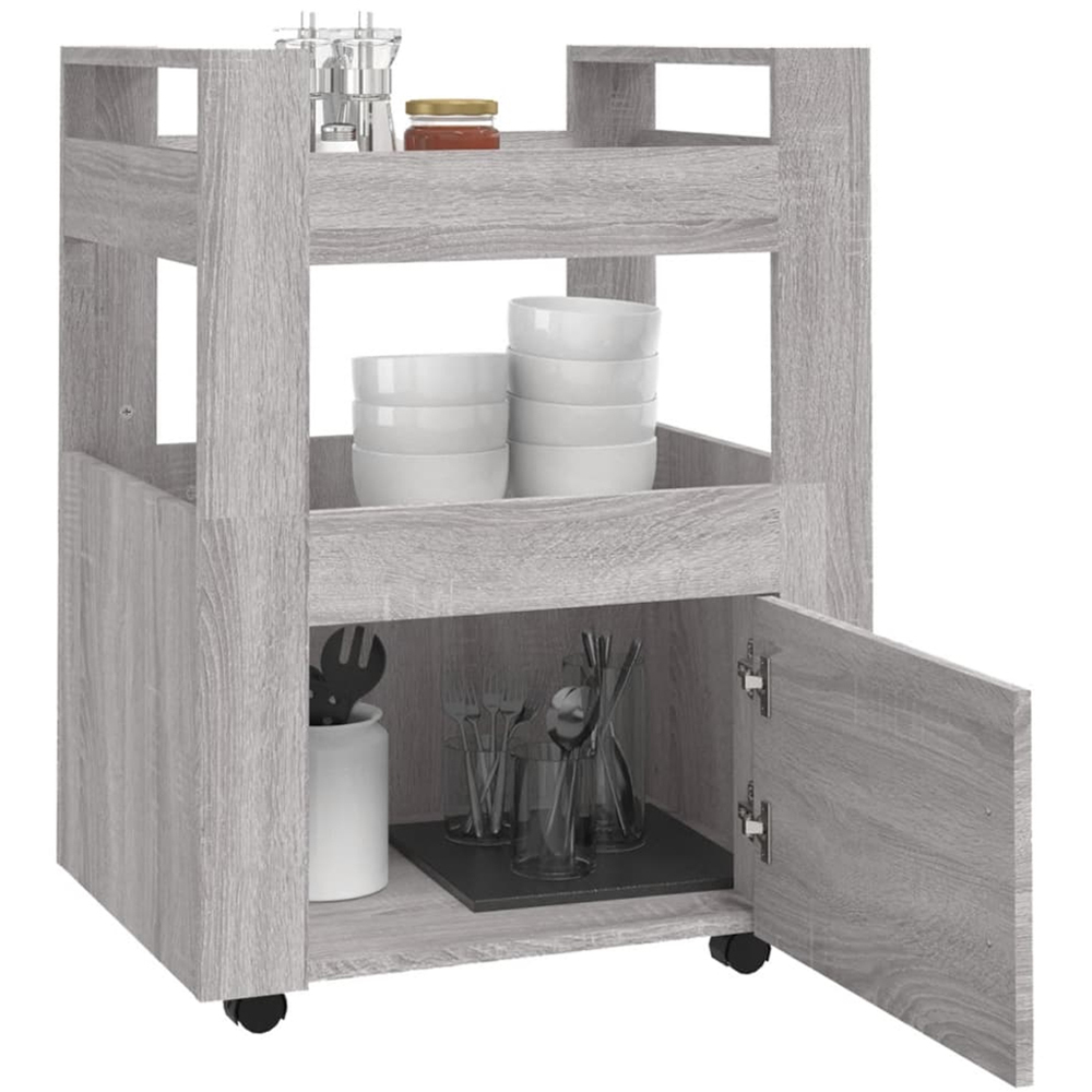 vidaXL Single Door 2 Shelf Grey Sonoma Kitchen Trolley Image 4