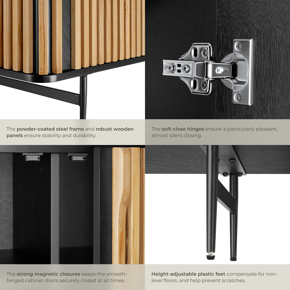 Tectake Lineo 3 Door Solid Wood Slatted Design Sideboard Image 6