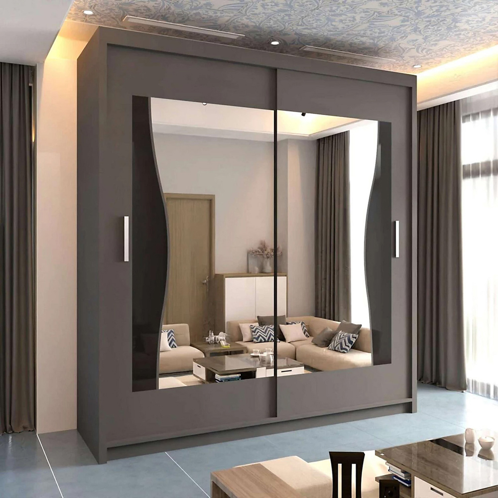 Sliding Wardrobes 4U Batumi 2 Door Grey Wide Curved Mirrored Wardrobe 203cm Image 4