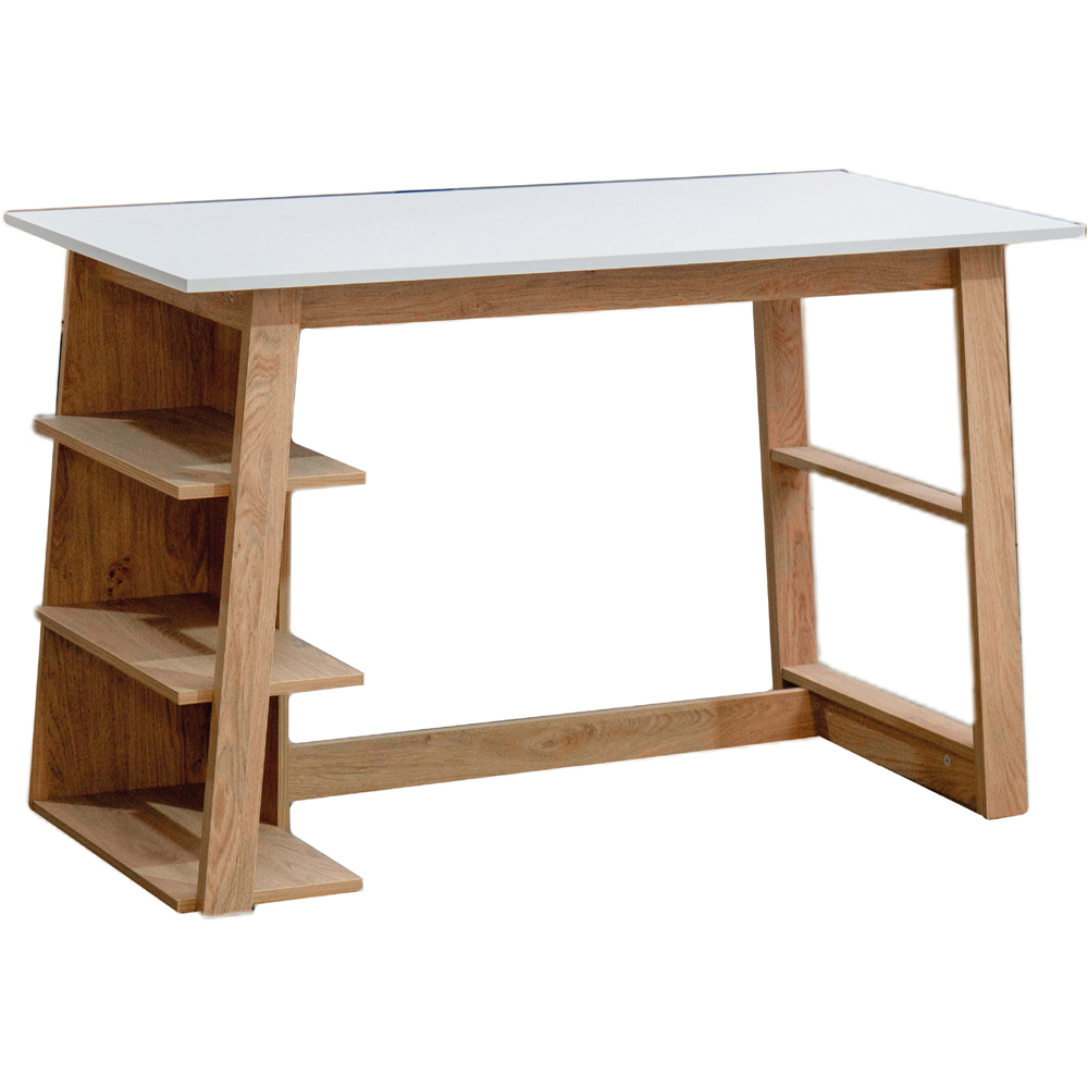 TTAP Monza Oak Effect and White Top 3 Shelf Office Computer Desk Image 3