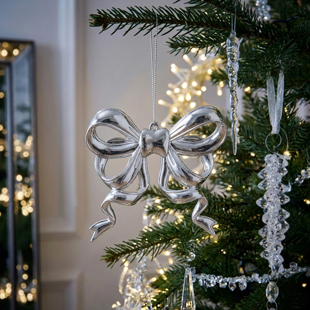 Shiny Hanging Bow Decoration Silver Image 2