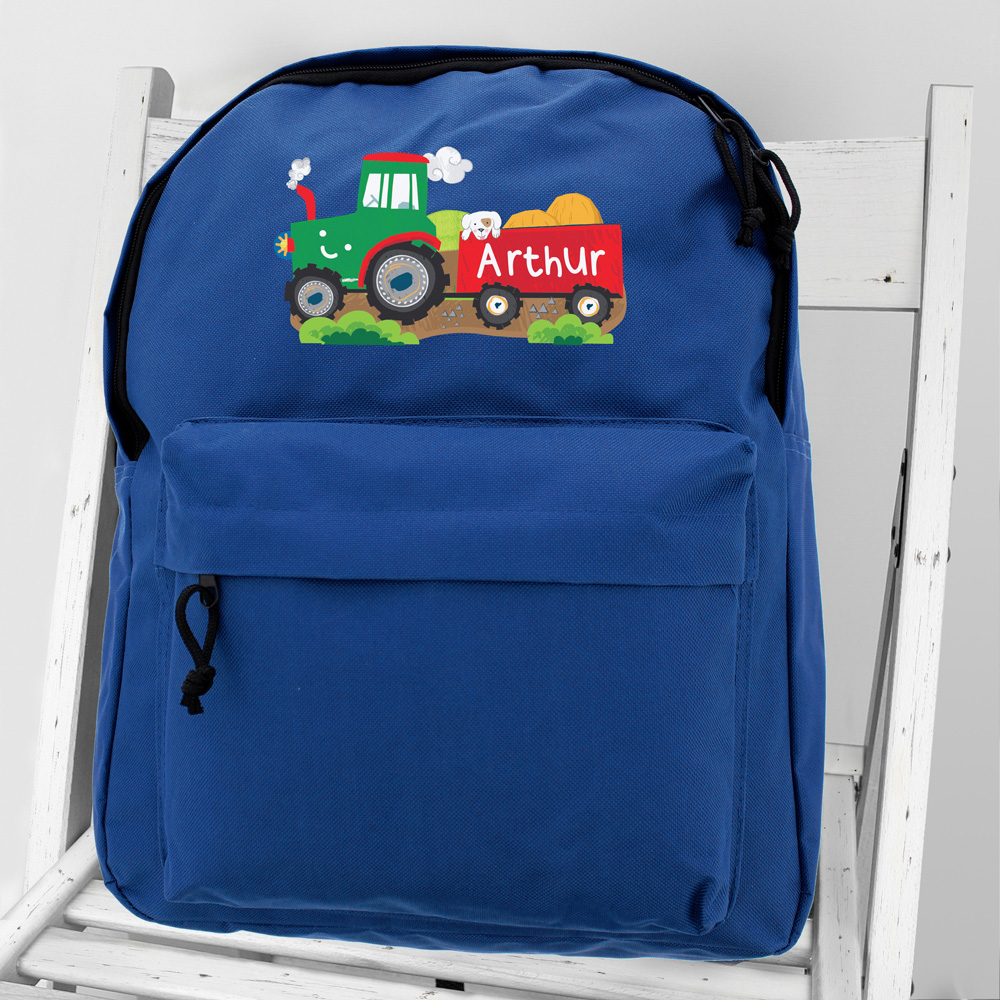 Personalised Memento Tractor Blue Backpack Image 2