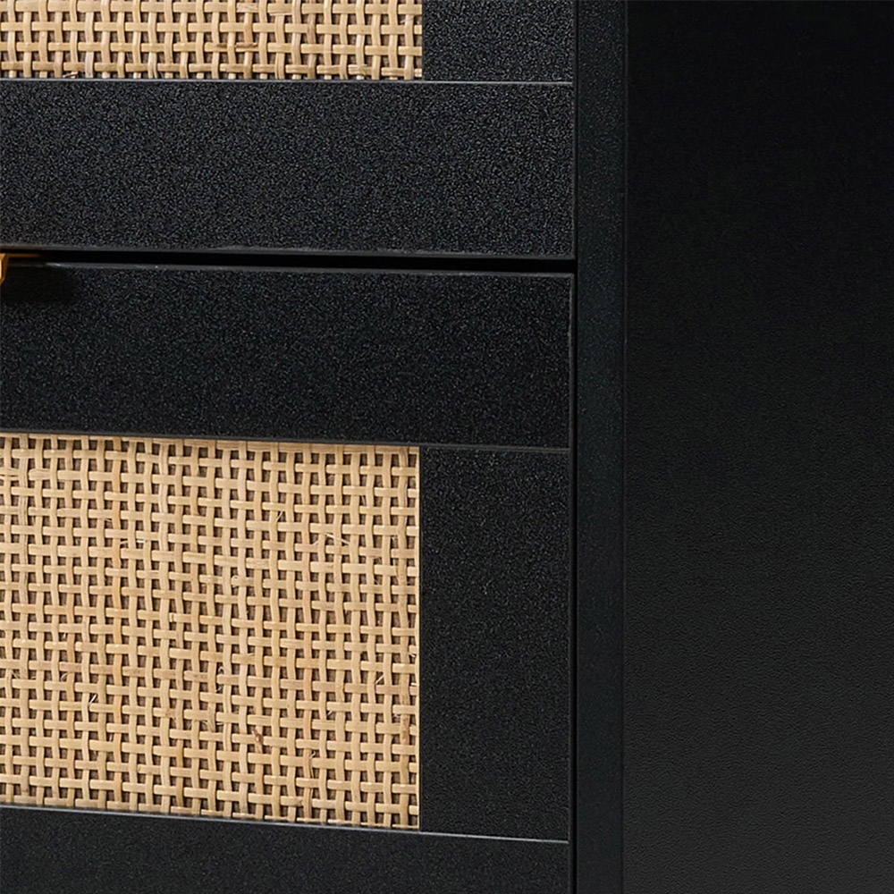 Living and Home 2 Drawer Black Rattan Bedside Table Set of 2 Image 3