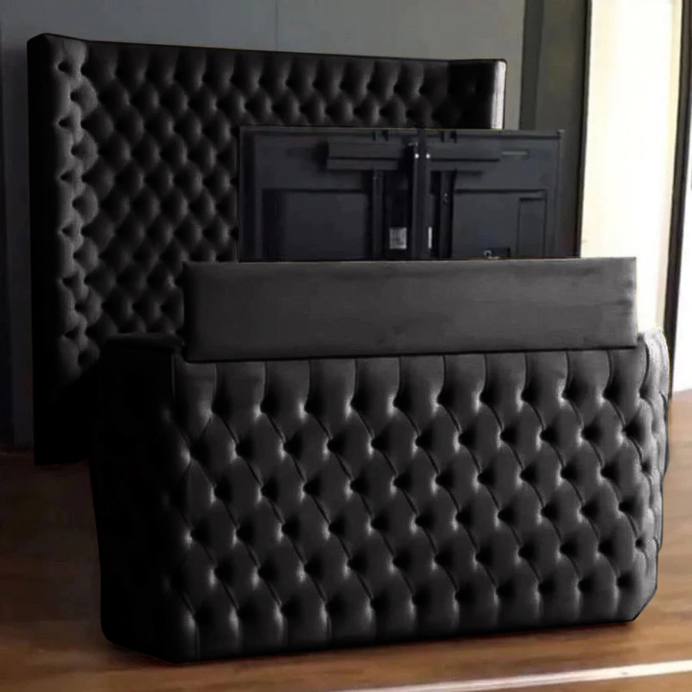 Eleganza Home Elisa Super King Size Black Plush Velvet TV Bed Frame with Curved Headboard Image 1