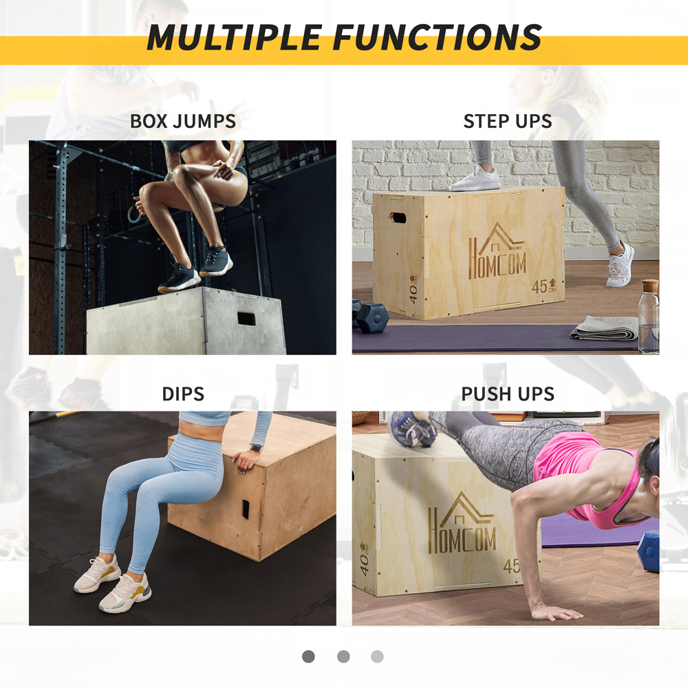 HOMCOM 3-in-1 Natural Wooden Height Adjustable Plyo Box Image 7