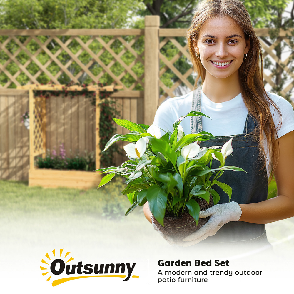 Outsunny Natural Raised Garden Bed with Trellis 113 x 110 x 44cm Image 3
