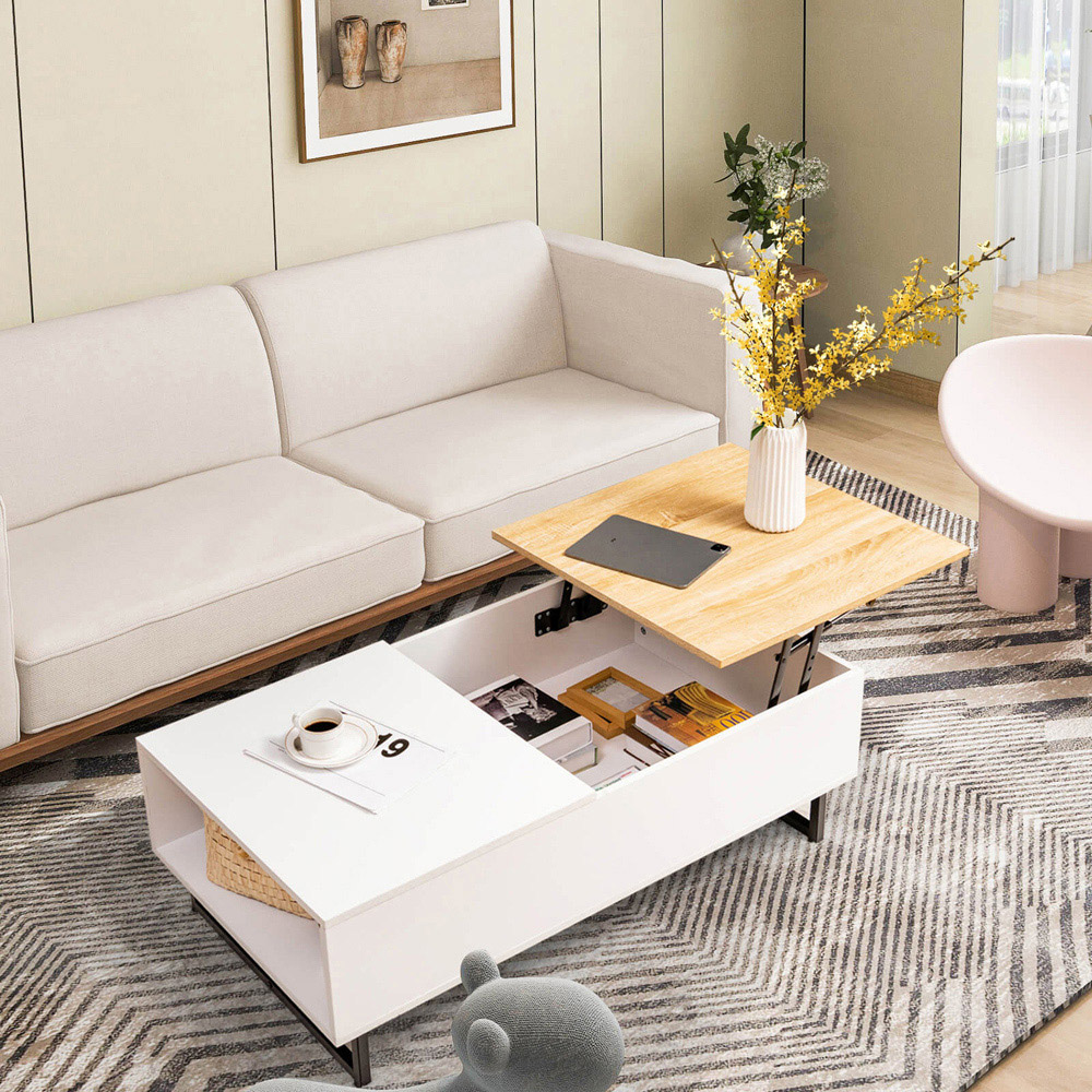 Costway Single Shelf White Lift Up Top Coffee Table Image 4