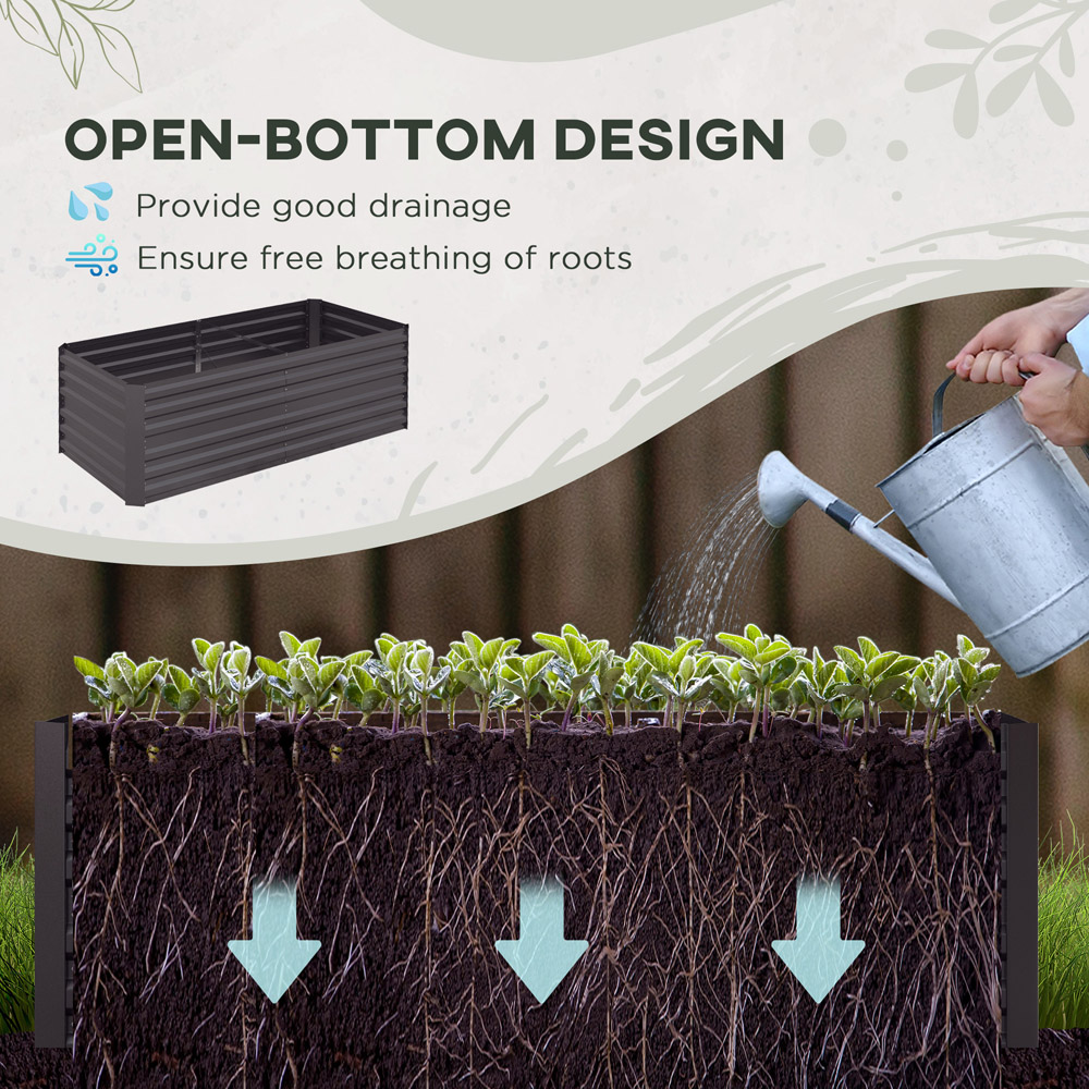 Outsunny Dark Grey Galvanised Steel Outdoor Raised Garden Bed with Reinforced Rods Image 4