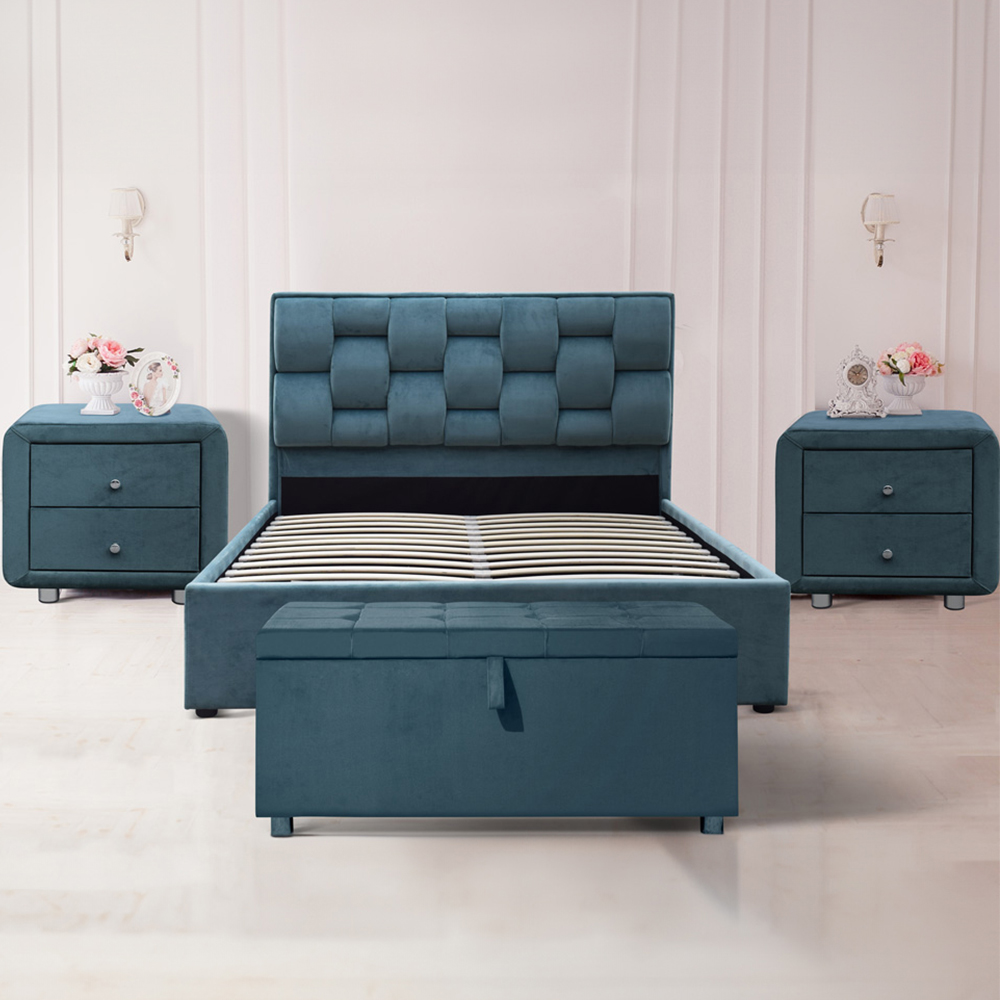 Brooklyn Blue Velvet 3 Piece Bedroom Furniture Set Image 1