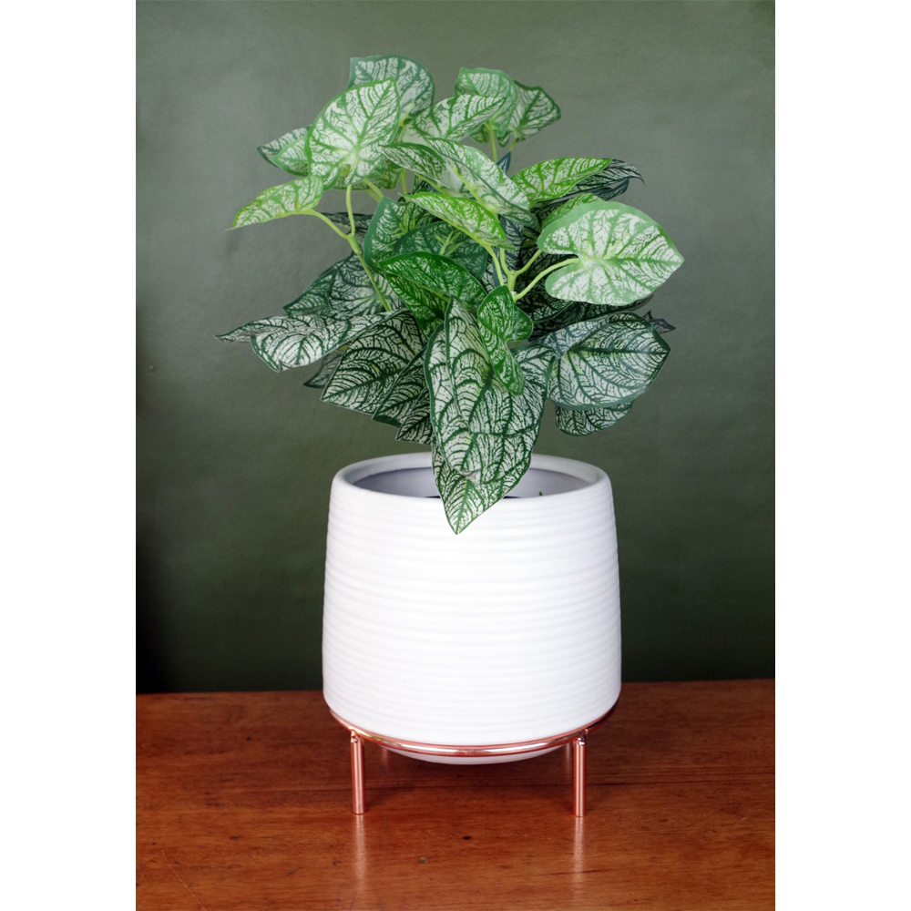 Leaf White Ceramic Planter with Metal Stand Image 2