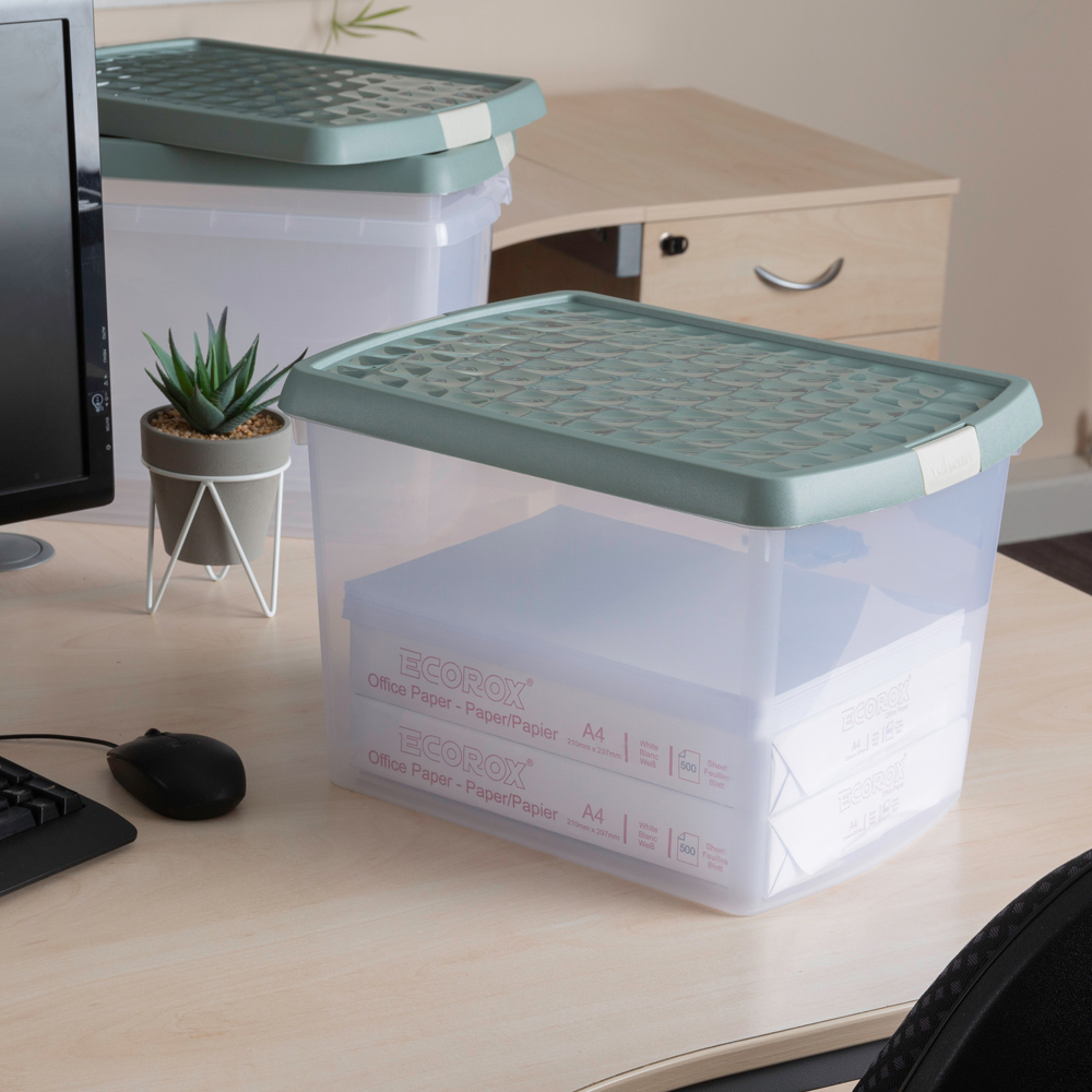 Wham Clip 21L Clear Green Milieu and Stone Rectangular Storage Box with Lid 3 Pack Image 2