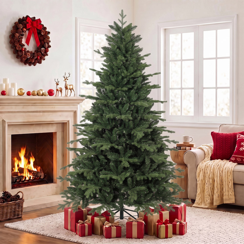 HOMCOM Hinged Branches Artificial Christmas Tree with 2080 Branch Tips and Metal Base 7ft Image 6