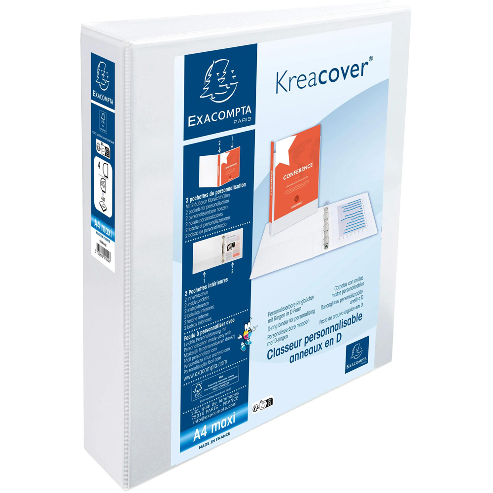 Exacompta Krea Personal White PP 4D Ring Binder 10 Pack Image 1