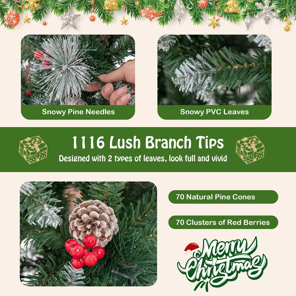 Costway Pre Lit Warm White LED Artificial Christmas Tree 7ft Image 6