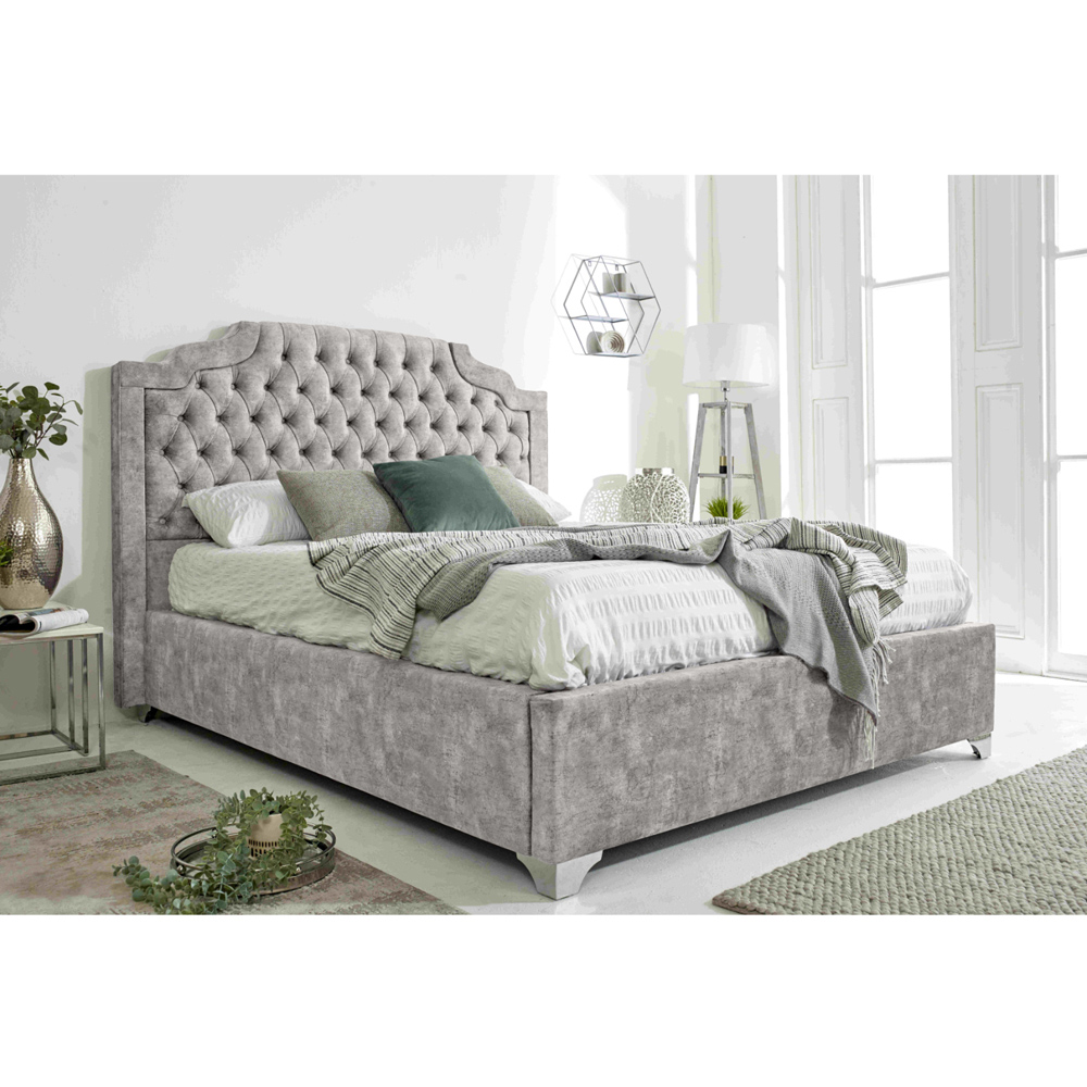 Eleganza Ryker King Size Silver Oakland Fabric Bed Frame with Chesterfield Headboard Image 8
