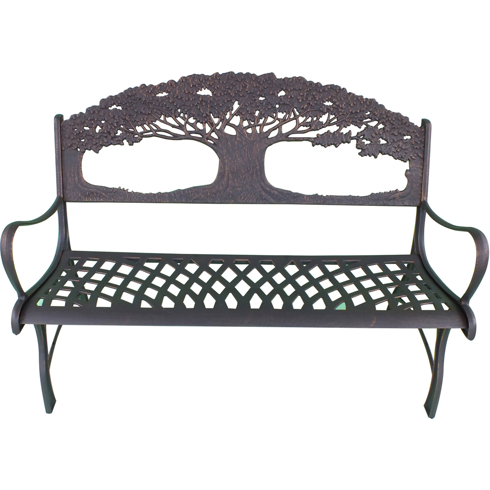 Gardeco 2 Seater Tree Motif Black and Bronze Patina Cast Iron Bench Image 2