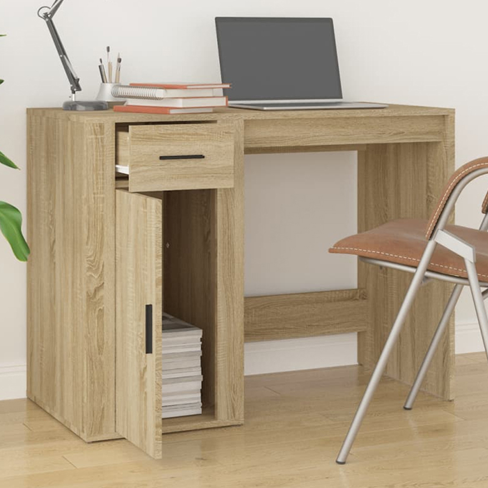 vidaXL Single Drawer Single Door Computer Desk Sonoma Oak Image 1