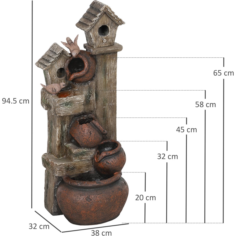 Outsunny 2 in 1 Resin Outdoor Waterfall Fountain with Birdhouse Image 9