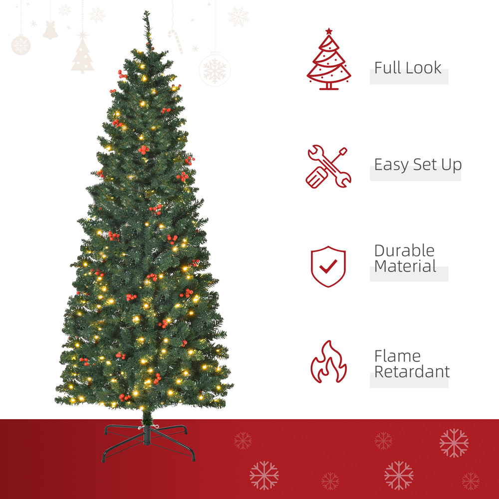 Everglow Pre-Lit Green Artificial Pencil Christmas Tree with Red Berries 6ft Image 5