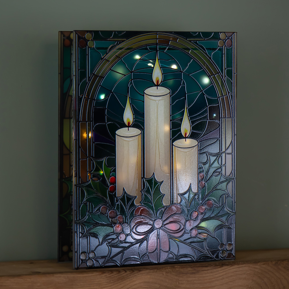 Samuel Alexander Warm White LED Double Sided Glass Stained Candles Light Up Christmas Decoration Image 5
