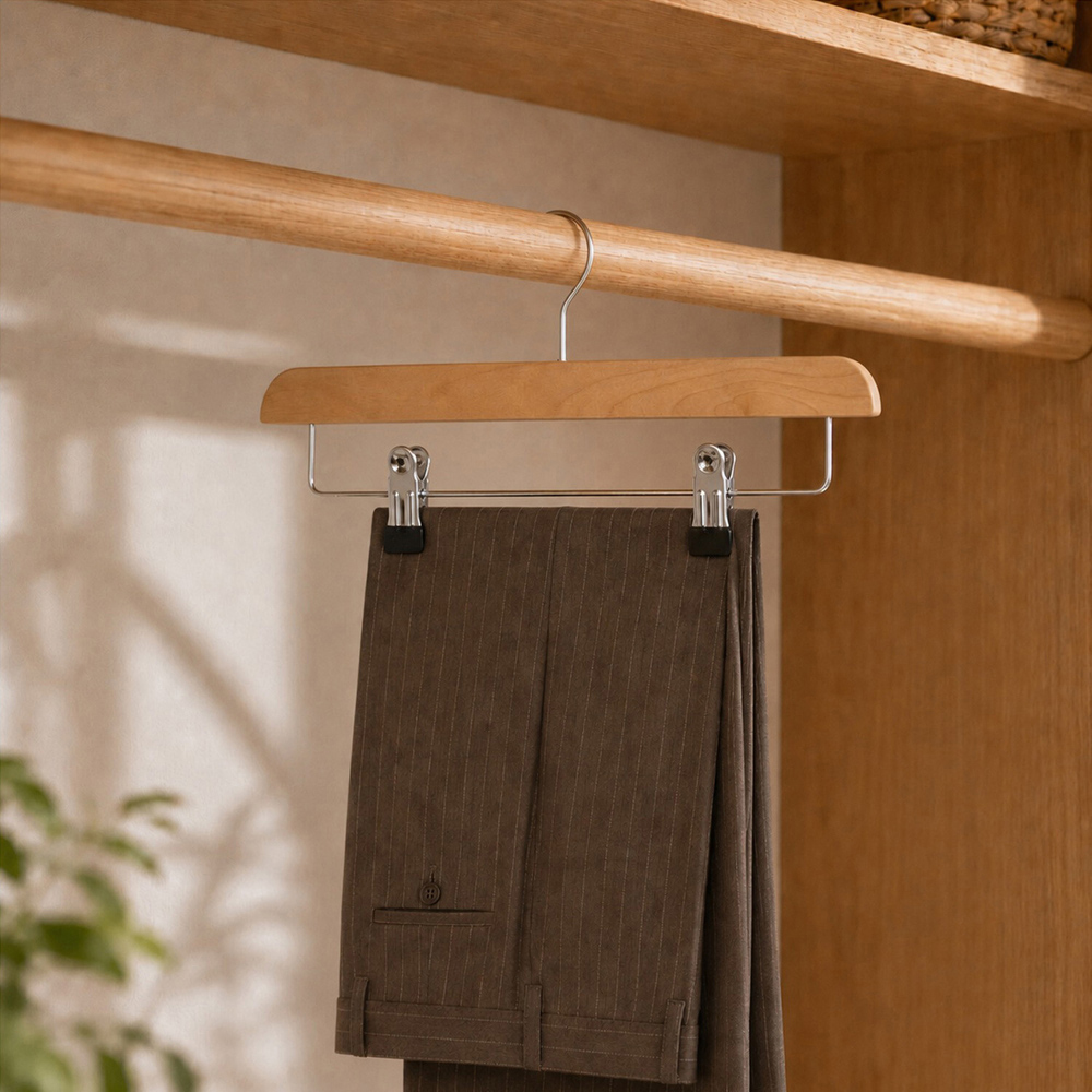 Pack of 3 My Laundry Wood Trouser Hangers Natural Image 2