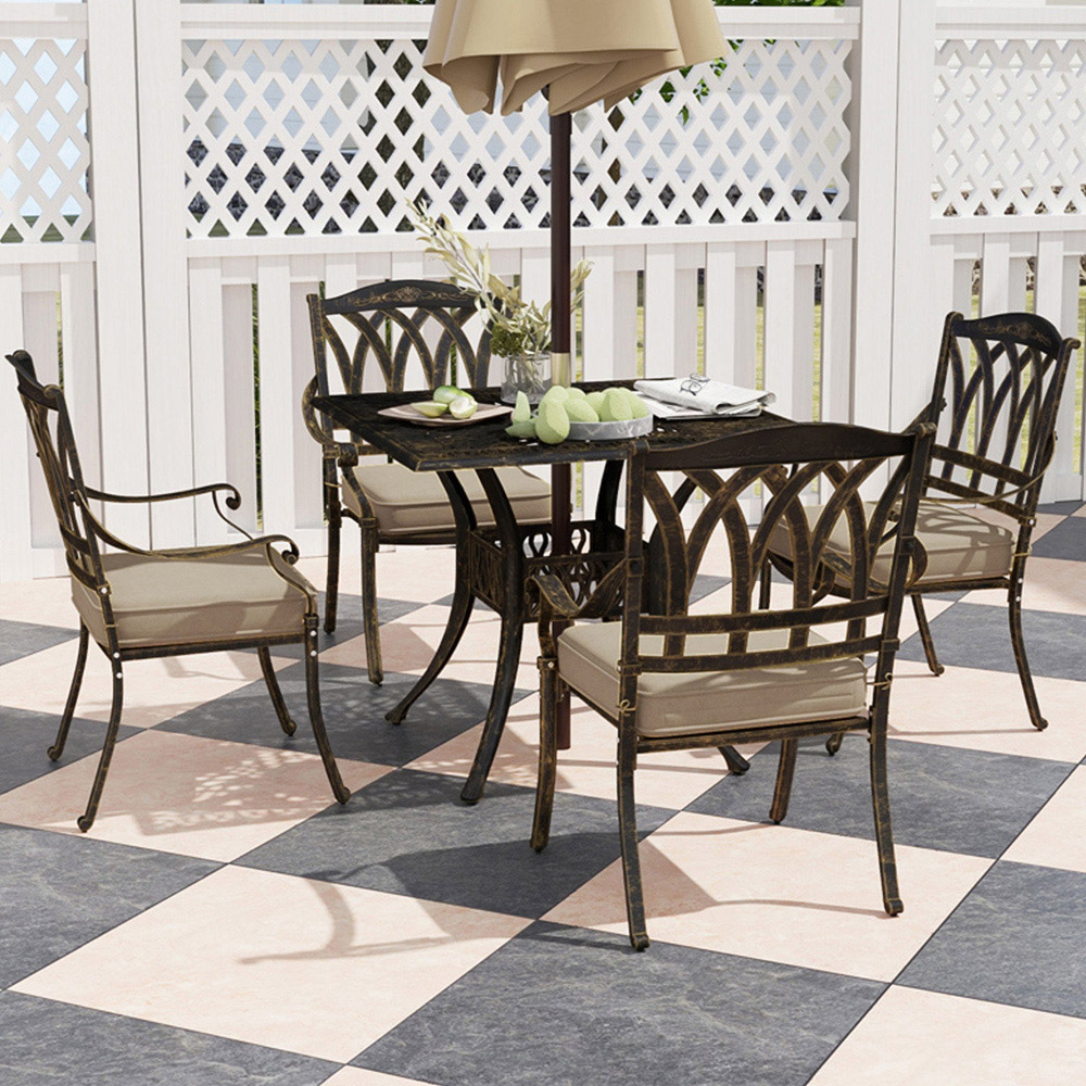 Outsunny 4 Seater Garden Dining Set with Parasol Hole Bronze Image 1