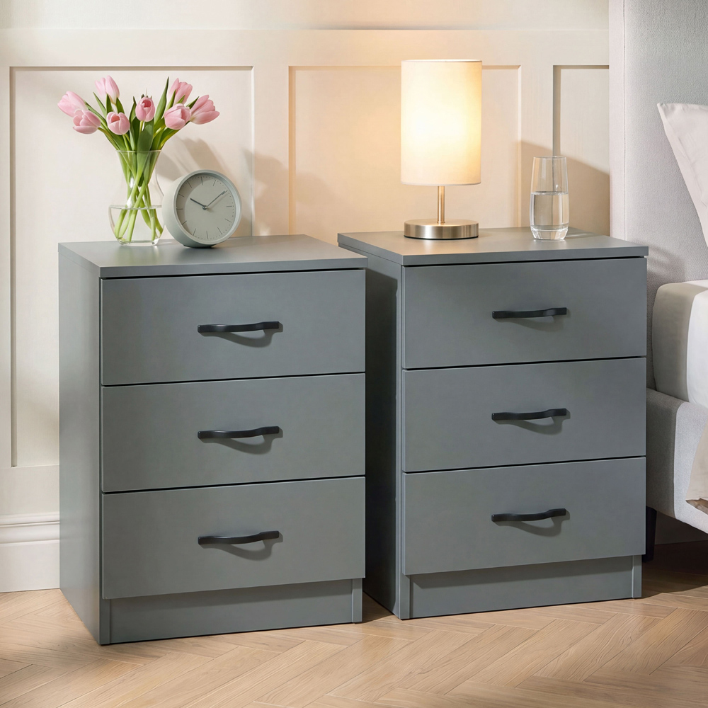 Vida Designs Riano 3 Drawer Green Melamine Finish Bedside Table Set of 2 Image 1