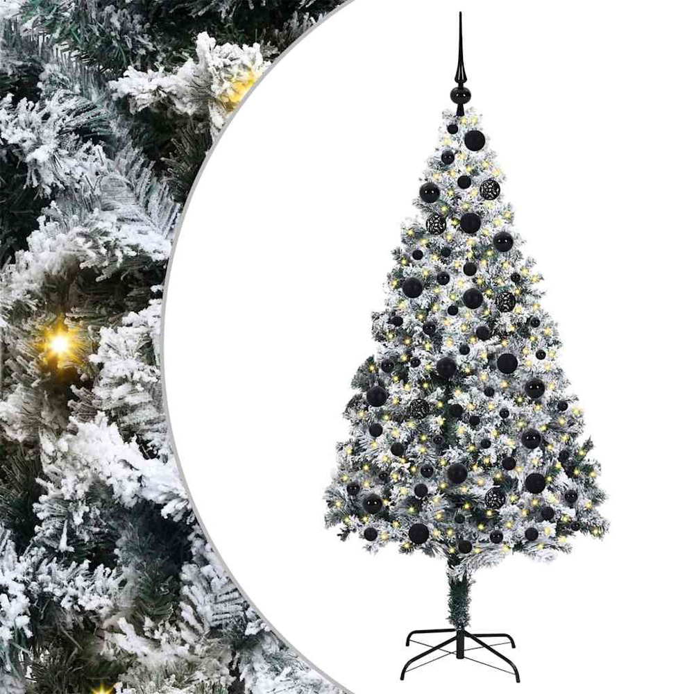 vidaXL Pre-Lit Black Baubles White Artificial Christmas Tree 6ft Image 2