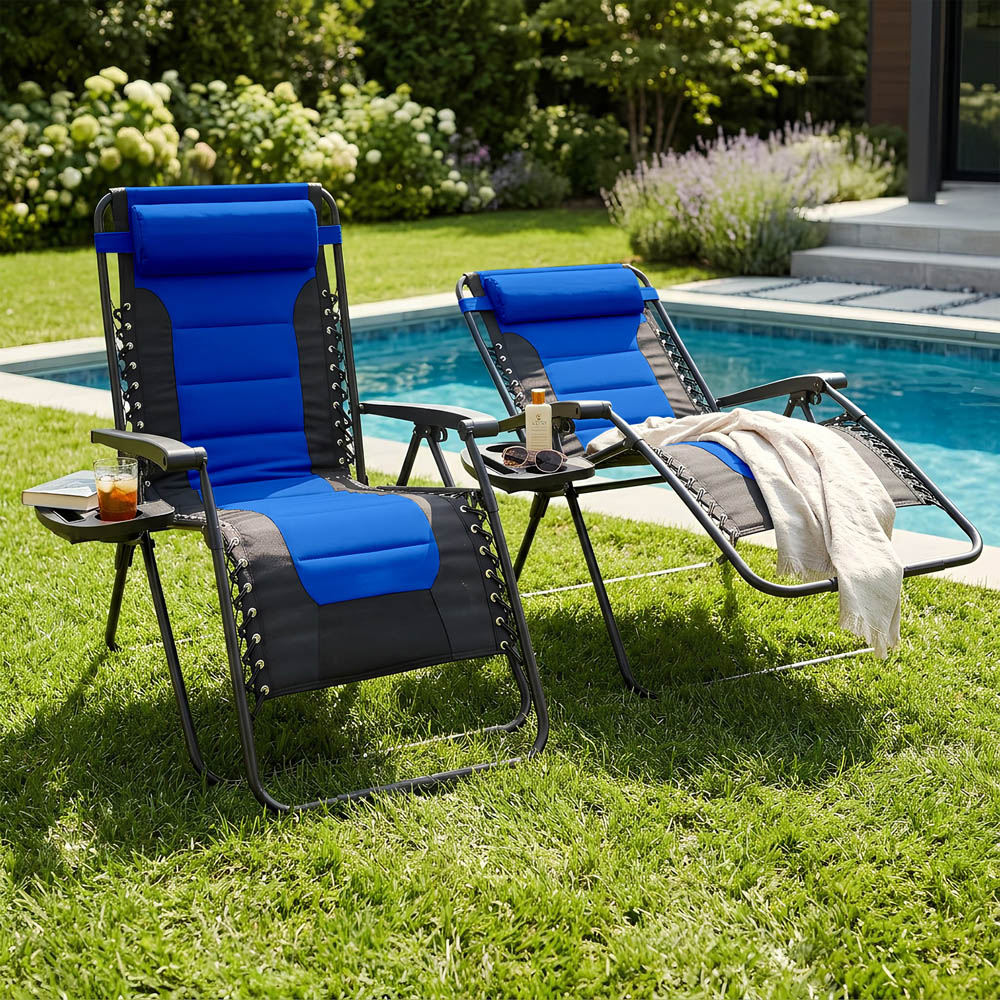 Harbour Housewares Navy Padded Zero Gravity Garden Chair 2 Pack Image 1