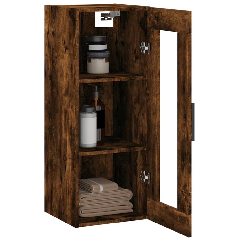 vidaXL Single Door 3 Shelf Smoked Oak Wall Mounted Cabinet Image 5
